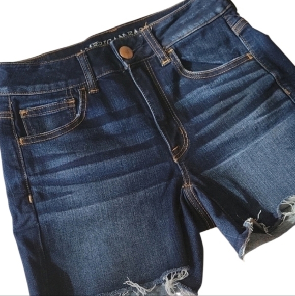 AMERICAN EAGLE High-Rise Shortie Super Stretch Denim Jean Shorts 2. - Picture 2 of 7